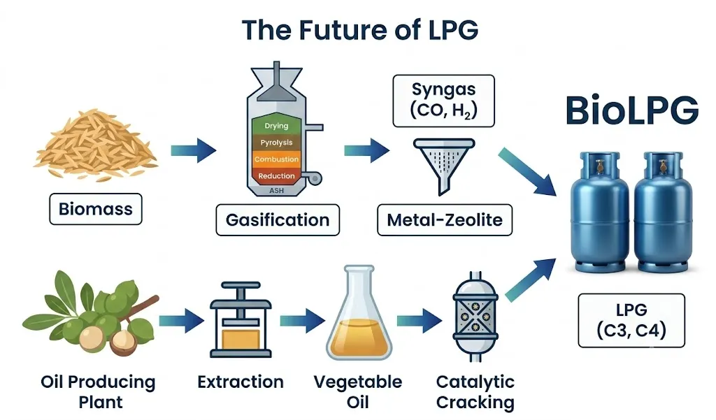 Bio LPG lifecycle diagram showing renewable fuel production